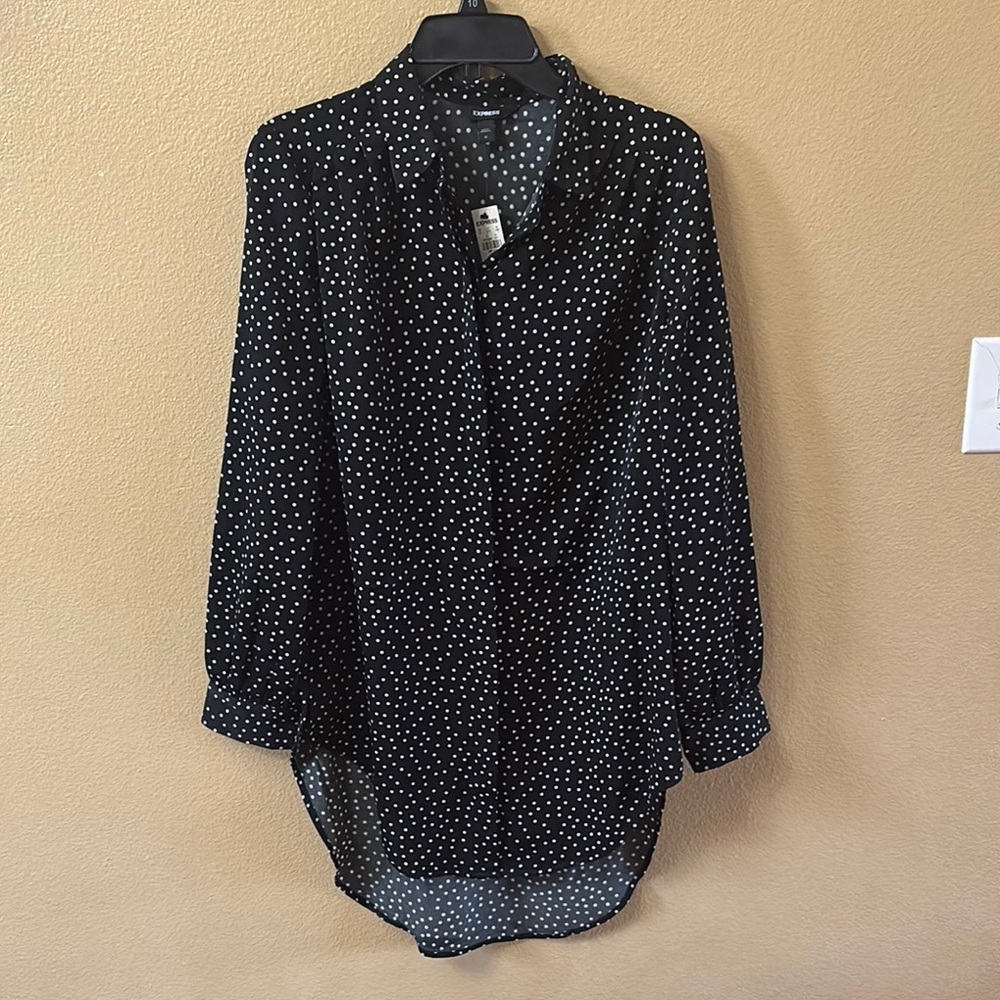 Express Black and White Button Down Shirt with Dress Shirt Collar